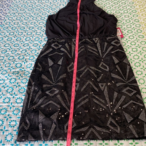 Vince Camuto Black Sequin Sleeveless Cocktail Dress Size 10 Blouson Halter - Picture 11 of 14